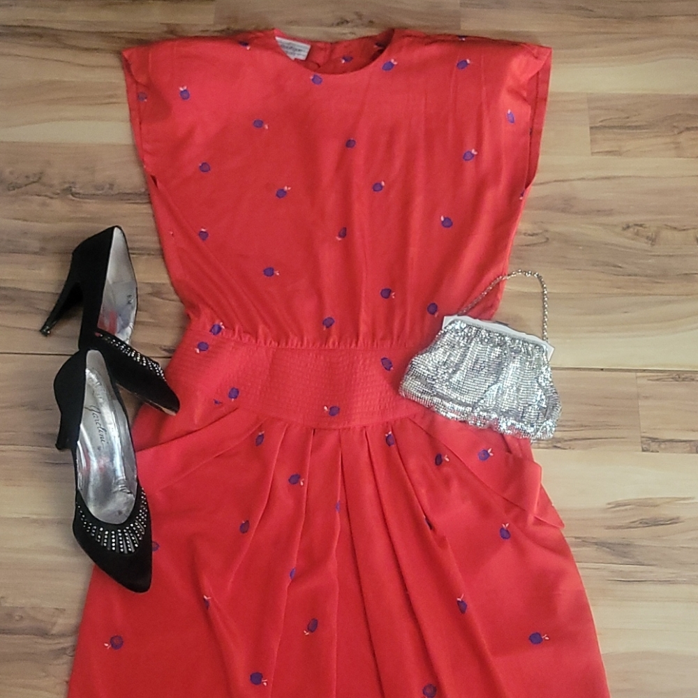 Vintage 80s Does 1940s Novelty Print Dress S